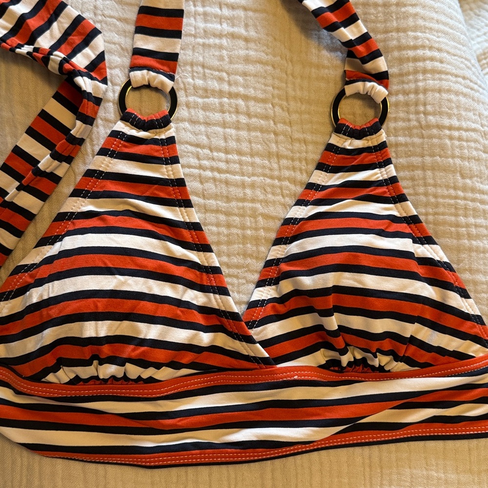 Anne Cole Signature orange black retro 70’d Striped bikini Halter Top XS